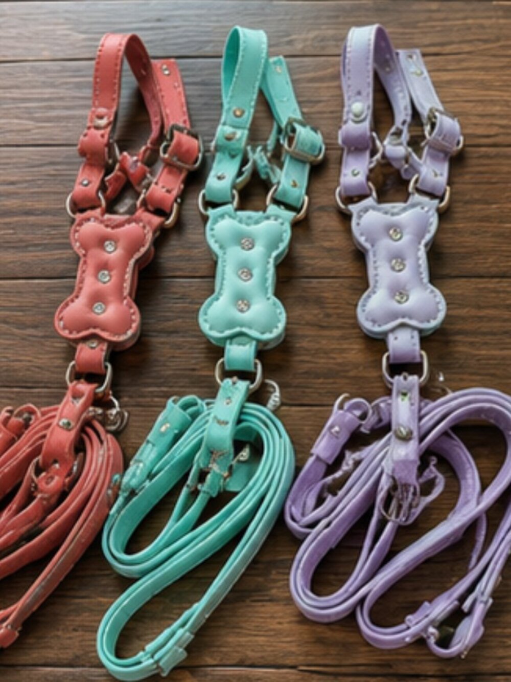 Luxury Pastel Leather Dog Harness Set Small Puppy Boutique Walking Set